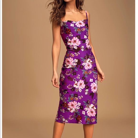 Lulus Dresses & Skirts - Blossoming Romance Floral Print Satin Midi Dress